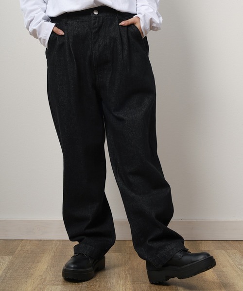 切替ラインデニムパンツ レディース ワイドシルエット　ブラック　medium 切替ラインデニムパンツ レディース ワイドシルエット 送料無料