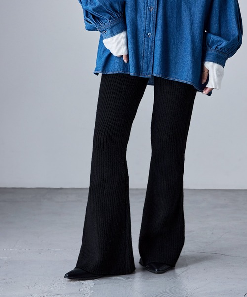 etoll.（エトル）の「アルパカタッチリブニットフレアパンツ（その他パンツ・レディース・モカ/グレー/ブラック・FREE）」の4枚目の写真