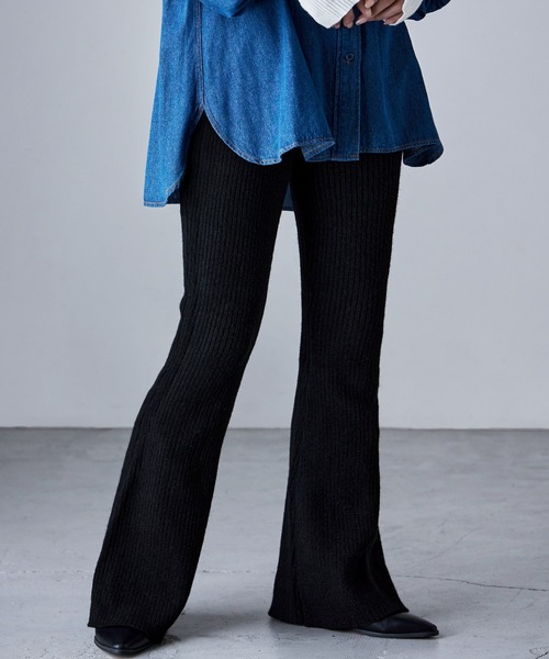 etoll.（エトル）の「アルパカタッチリブニットフレアパンツ（その他パンツ・レディース・モカ/グレー/ブラック・FREE）」の5枚目の写真