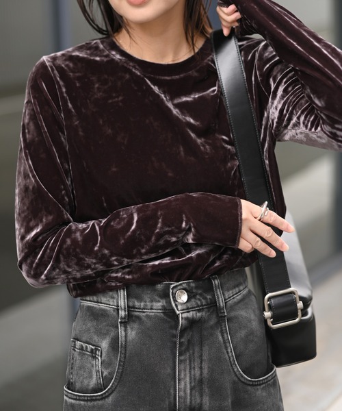 Marient（マリエント）の「ベロアTOPS（Tシャツ/カットソー・レディース・ブラック/ダークブラウン/ブラウン・FREE）」の3枚目の写真