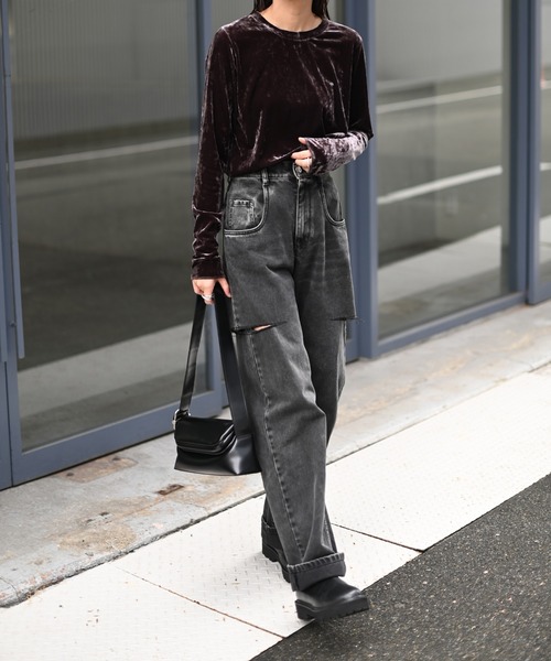 Marient（マリエント）の「ベロアTOPS（Tシャツ/カットソー・レディース・ブラック/ダークブラウン/ブラウン・FREE）」の9枚目の写真