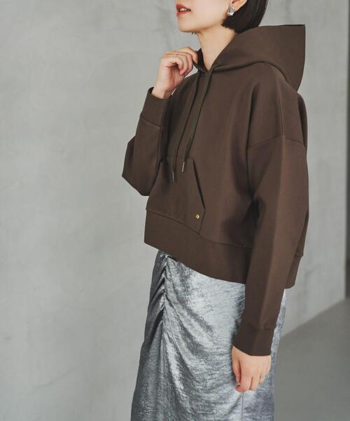 F by ROSSO(エフバイロッソ)の「F by ROSSO 『UR TECH』裏起毛ポンチプルパーカー(パーカー・レディース・モカ/ブラック・FREE)」の3枚目の写真