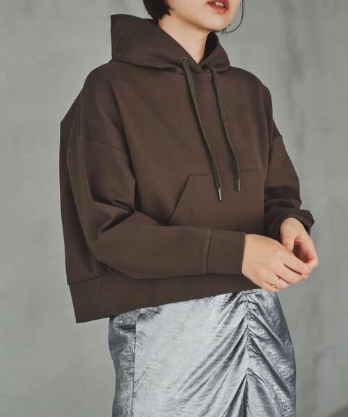 F by ROSSO(エフバイロッソ)の「F by ROSSO 『UR TECH』裏起毛ポンチプルパーカー(パーカー・レディース・モカ/ブラック・FREE)」の4枚目の写真