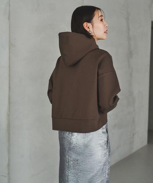 F by ROSSO(エフバイロッソ)の「F by ROSSO 『UR TECH』裏起毛ポンチプルパーカー(パーカー・レディース・モカ/ブラック・FREE)」の5枚目の写真