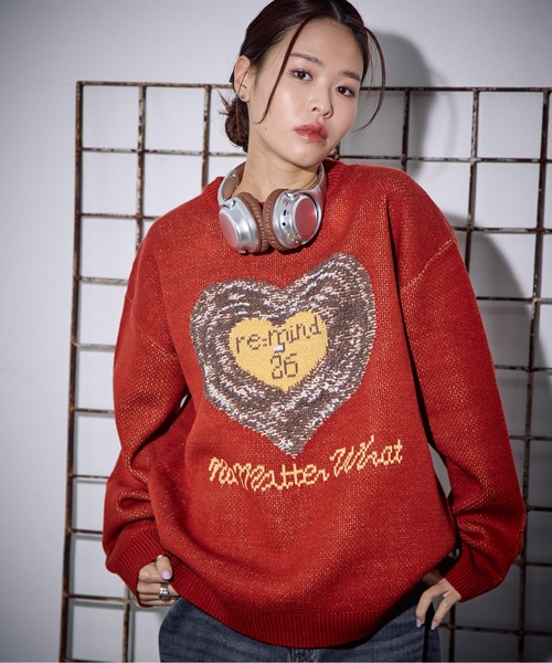 PBLIM(ページボーイリム)の「《UNISEX》ハートレコードニット(ニット/セーター・レディース・チャコールグレー/アイボリー/テラコッタ・FREE)」の3枚目の写真