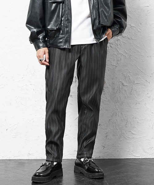 MinoriTY（マイノリティ）の「【MinoriTY】裏起毛ウォームツイル素材 テーパードイージースラックスパンツ／ベルトループ付き 無地・チェック・ストライプ展開 きれいめ大人シルエット セミワイド ストレッチ素材 メンズ 冬服 アウトドア（その他パンツ・メンズ・ブラック/ラベンダー/グリーン/ストライプ/チェック・S/L/M）」の4枚目の写真