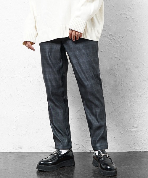 MinoriTY（マイノリティ）の「【MinoriTY】裏起毛ウォームツイル素材 テーパードイージースラックスパンツ／ベルトループ付き 無地・チェック・ストライプ展開 きれいめ大人シルエット セミワイド ストレッチ素材 メンズ 冬服 アウトドア（その他パンツ・メンズ・ブラック/ラベンダー/グリーン/ストライプ/チェック・S/L/M）」の5枚目の写真