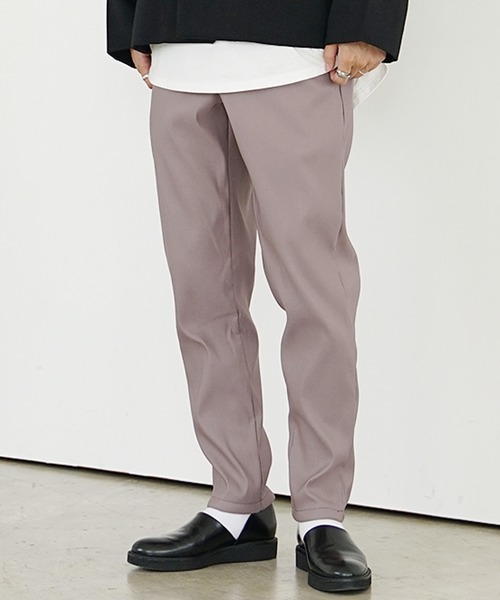 MinoriTY（マイノリティ）の「【MinoriTY】裏起毛ウォームツイル素材 テーパードイージースラックスパンツ／ベルトループ付き 無地・チェック・ストライプ展開 きれいめ大人シルエット セミワイド ストレッチ素材 メンズ 冬服 アウトドア（その他パンツ・メンズ・ブラック/ラベンダー/グリーン/ストライプ/チェック・S/L/M）」の6枚目の写真