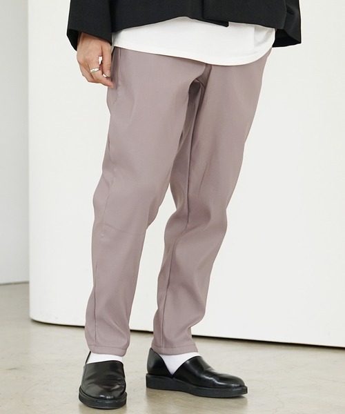 MinoriTY（マイノリティ）の「【MinoriTY】裏起毛ウォームツイル素材 テーパードイージースラックスパンツ／ベルトループ付き 無地・チェック・ストライプ展開 きれいめ大人シルエット セミワイド ストレッチ素材 メンズ 冬服 アウトドア（その他パンツ・メンズ・ブラック/ラベンダー/グリーン/ストライプ/チェック・S/L/M）」の8枚目の写真