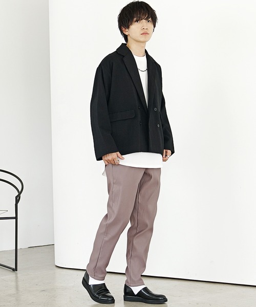 MinoriTY（マイノリティ）の「【MinoriTY】裏起毛ウォームツイル素材 テーパードイージースラックスパンツ／ベルトループ付き 無地・チェック・ストライプ展開 きれいめ大人シルエット セミワイド ストレッチ素材 メンズ 冬服 アウトドア（その他パンツ・メンズ・ブラック/ラベンダー/グリーン/ストライプ/チェック・S/L/M）」の9枚目の写真