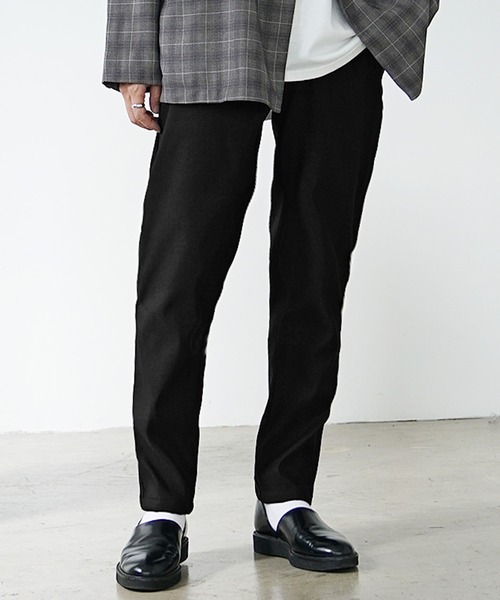 MinoriTY（マイノリティ）の「【MinoriTY】裏起毛ウォームツイル素材 テーパードイージースラックスパンツ／ベルトループ付き 無地・チェック・ストライプ展開 きれいめ大人シルエット セミワイド ストレッチ素材 メンズ 冬服 アウトドア（その他パンツ・メンズ・ブラック/ラベンダー/グリーン/ストライプ/チェック・S/L/M）」の11枚目の写真