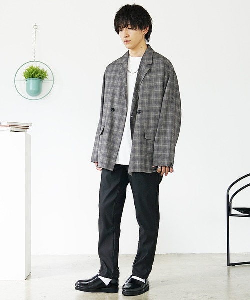 MinoriTY（マイノリティ）の「【MinoriTY】裏起毛ウォームツイル素材 テーパードイージースラックスパンツ／ベルトループ付き 無地・チェック・ストライプ展開 きれいめ大人シルエット セミワイド ストレッチ素材 メンズ 冬服 アウトドア（その他パンツ・メンズ・ブラック/ラベンダー/グリーン/ストライプ/チェック・S/L/M）」の13枚目の写真