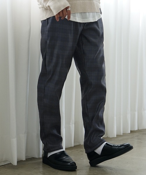 MinoriTY（マイノリティ）の「【MinoriTY】裏起毛ウォームツイル素材 テーパードイージースラックスパンツ／ベルトループ付き 無地・チェック・ストライプ展開 きれいめ大人シルエット セミワイド ストレッチ素材 メンズ 冬服 アウトドア（その他パンツ・メンズ・ブラック/ラベンダー/グリーン/ストライプ/チェック・S/L/M）」の18枚目の写真