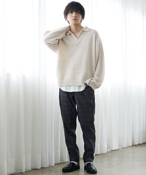 MinoriTY（マイノリティ）の「【MinoriTY】裏起毛ウォームツイル素材 テーパードイージースラックスパンツ／ベルトループ付き 無地・チェック・ストライプ展開 きれいめ大人シルエット セミワイド ストレッチ素材 メンズ 冬服 アウトドア（その他パンツ・メンズ・ブラック/ラベンダー/グリーン/ストライプ/チェック・S/L/M）」の21枚目の写真