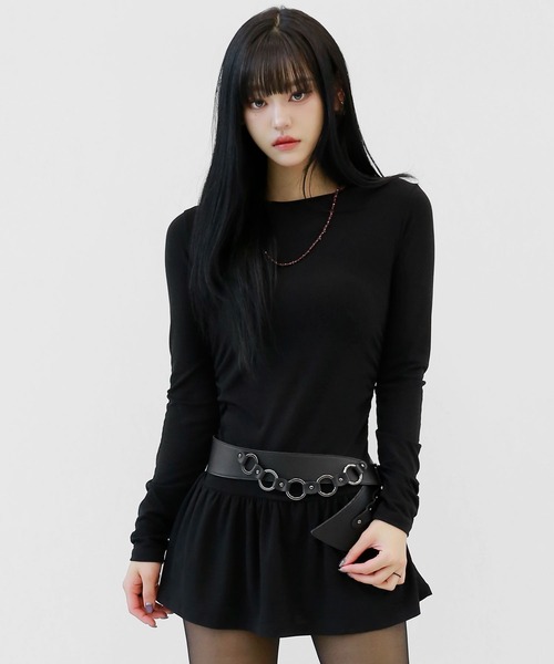 minsobi（ミンソビ）の「スリムフィットシャーリングワンピース ローライズミニーワンピース シャーリングミニワンピ 裏起毛 冬ワンピース タイトワンピース（ワンピース・レディース・ブラック/ブラウン/アイボリー・FREE）」の3枚目の写真