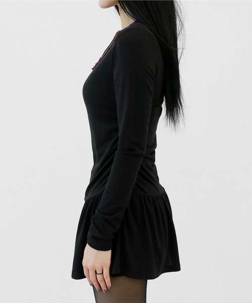 minsobi（ミンソビ）の「スリムフィットシャーリングワンピース ローライズミニーワンピース シャーリングミニワンピ 裏起毛 冬ワンピース タイトワンピース（ワンピース・レディース・ブラック/ブラウン/アイボリー・FREE）」の22枚目の写真