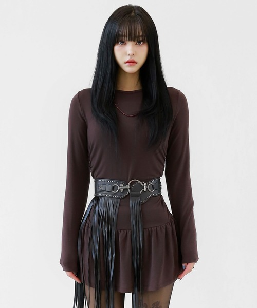 minsobi（ミンソビ）の「スリムフィットシャーリングワンピース ローライズミニーワンピース シャーリングミニワンピ 裏起毛 冬ワンピース タイトワンピース（ワンピース・レディース・ブラック/ブラウン/アイボリー・FREE）」の8枚目の写真