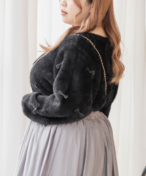 CLETTE(クレット)の「リボン使いシャギーニットカーディガン(カーディガン/ボレロ・レディース・ピンク/ブラック/ブルー・LL/3L/4L)」の5枚目の写真