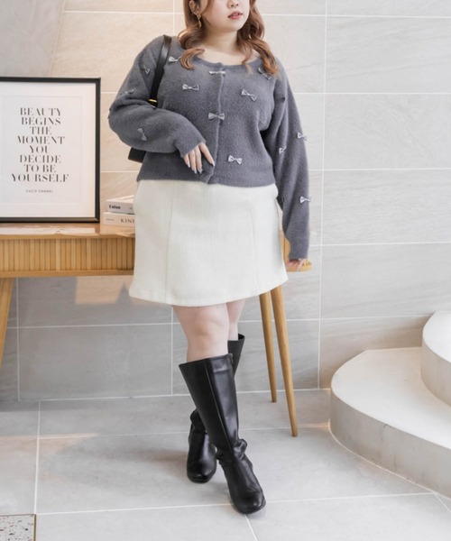 CLETTE(クレット)の「リボン使いシャギーニットカーディガン(カーディガン/ボレロ・レディース・ピンク/ブラック/ブルー・LL/3L/4L)」の8枚目の写真
