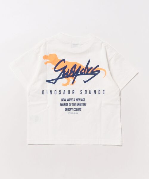 GROOVY COLORS(グルービーカラーズ)の「DINOSAUR SOUNDS Tee(Tシャツ/カットソー・キッズ・ライトブルー/ホワイト・120/110/100)」の3枚目の写真