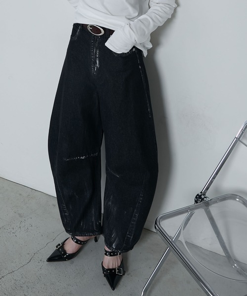 セール】Foil paint curve denim pants / ホイルペイントカーブ