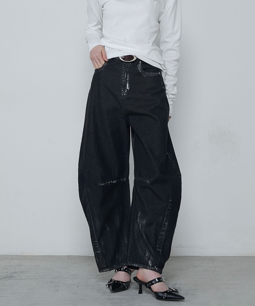 セール】Foil paint curve denim pants / ホイルペイントカーブ