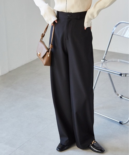 セール】【4サイズ展開】きれいめ素材カーブスラックス（スラックス