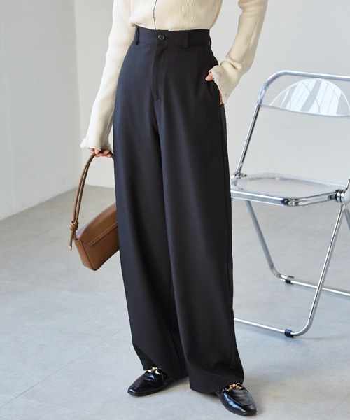 セール】【4サイズ展開】きれいめ素材カーブスラックス（スラックス