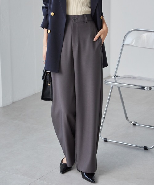 セール】【4サイズ展開】きれいめ素材カーブスラックス（スラックス