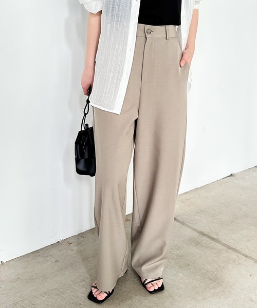 セール】【4サイズ展開】きれいめ素材カーブスラックス（スラックス