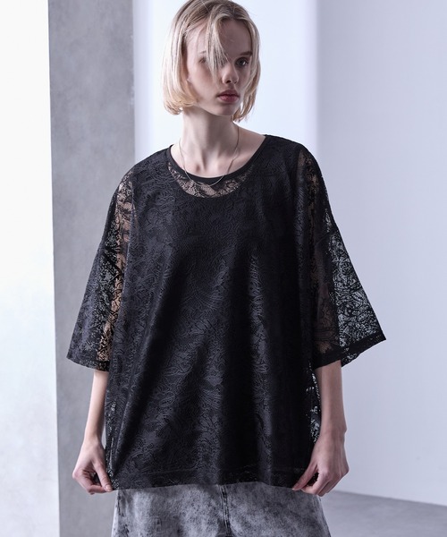 Loose/ルース（ルース）の「シアーペイズリープルオーバーTシャツ（Tシャツ/カットソー・メンズ・ブラック/グレイッシュブルー/ホワイト・XS/S/M/L）」の2枚目の写真