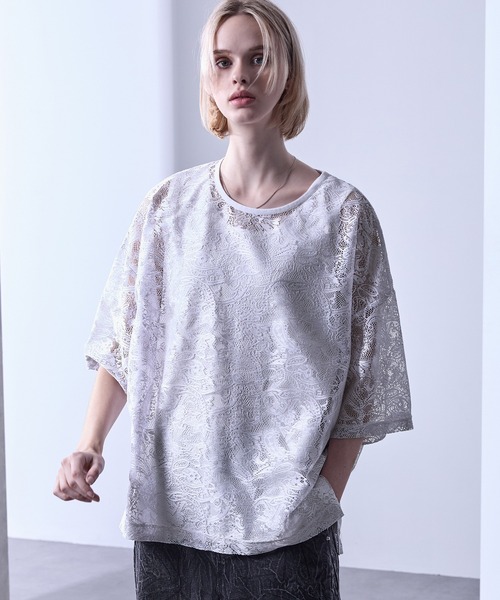 Loose/ルース（ルース）の「シアーペイズリープルオーバーTシャツ（Tシャツ/カットソー・メンズ・ブラック/グレイッシュブルー/ホワイト・XS/S/M/L）」の4枚目の写真