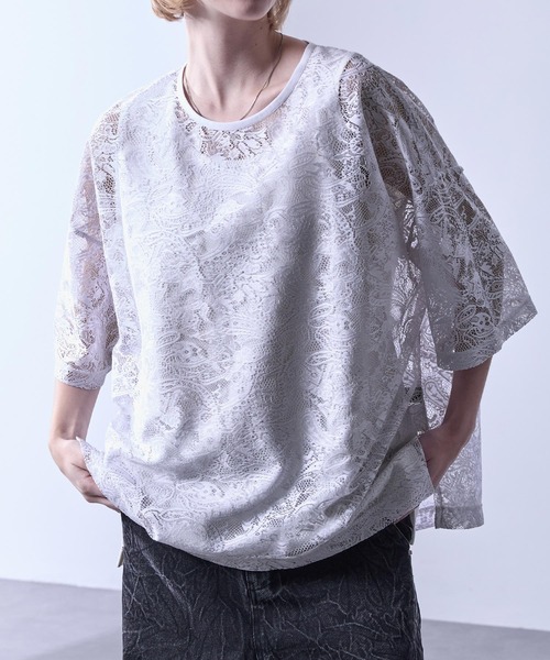 Loose/ルース（ルース）の「シアーペイズリープルオーバーTシャツ（Tシャツ/カットソー・メンズ・ブラック/グレイッシュブルー/ホワイト・XS/S/M/L）」の6枚目の写真