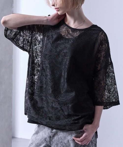 Loose/ルース（ルース）の「シアーペイズリープルオーバーTシャツ（Tシャツ/カットソー・メンズ・ブラック/グレイッシュブルー/ホワイト・XS/S/M/L）」の14枚目の写真