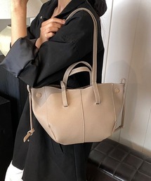 2WAYハンドル/フェイクレザーホワイトステッチトートバッグ/ハンドバッグ
