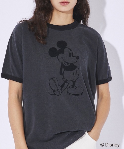 【GOOD ROCK SPEED / グッドロックスピード】フロッキープリント / ミッキー / Disney /ディズニー / リンガーT / プリントTシャツ【WEB限定】（Tシャツ/カットソー）｜GOOD ROCK SPEED（グッドロックスピード）