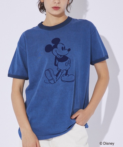 【GOOD ROCK SPEED / グッドロックスピード】フロッキープリント / ミッキー / Disney /ディズニー / リンガーT / プリントTシャツ【WEB限定】（Tシャツ/カットソー）｜GOOD ROCK SPEED（グッドロックスピード）