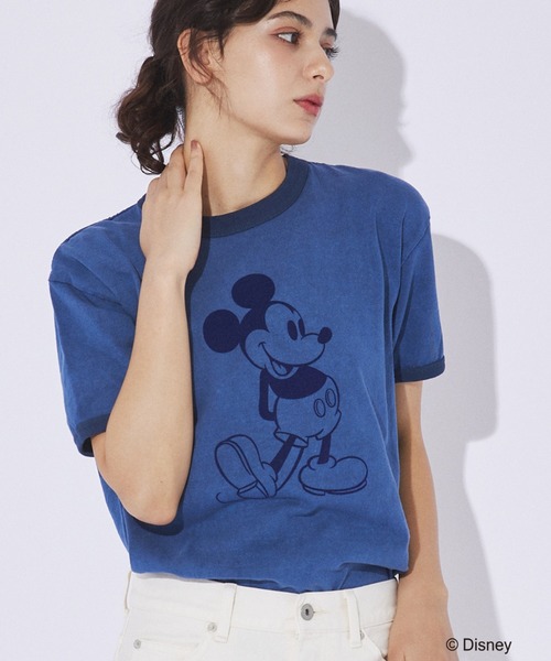 【GOOD ROCK SPEED / グッドロックスピード】フロッキープリント / ミッキー / Disney /ディズニー / リンガーT / プリントTシャツ【WEB限定】（Tシャツ/カットソー）｜GOOD ROCK SPEED（グッドロックスピード）