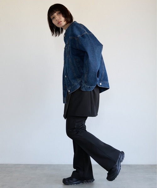 SOTT(ソット)の「Collarless Denim Jacket ノーカラーデニムジャケット(ノーカラージャケット・レディース・インディゴブルー/ケミカルウォッシュ・FREE)」の3枚目の写真