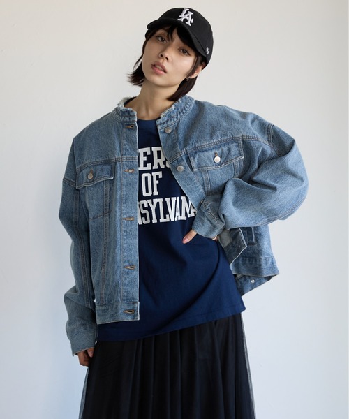 SOTT(ソット)の「Collarless Denim Jacket ノーカラーデニムジャケット(ノーカラージャケット・レディース・インディゴブルー/ケミカルウォッシュ・FREE)」の8枚目の写真