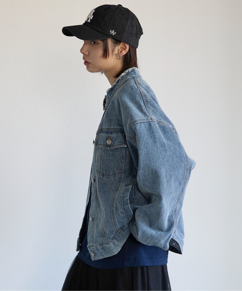 SOTT(ソット)の「Collarless Denim Jacket ノーカラーデニムジャケット(ノーカラージャケット・レディース・インディゴブルー/ケミカルウォッシュ・FREE)」の10枚目の写真