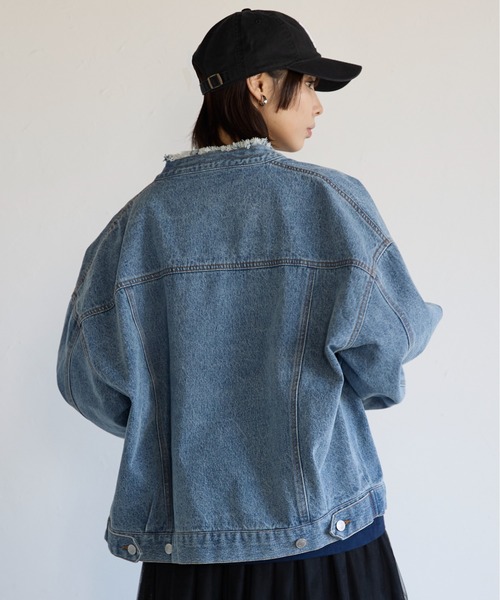 SOTT(ソット)の「Collarless Denim Jacket ノーカラーデニムジャケット(ノーカラージャケット・レディース・インディゴブルー/ケミカルウォッシュ・FREE)」の11枚目の写真