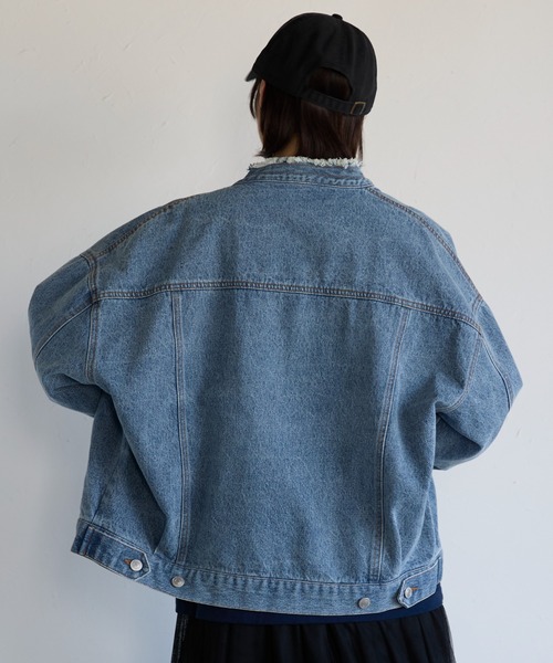 SOTT(ソット)の「Collarless Denim Jacket ノーカラーデニムジャケット(ノーカラージャケット・レディース・インディゴブルー/ケミカルウォッシュ・FREE)」の12枚目の写真
