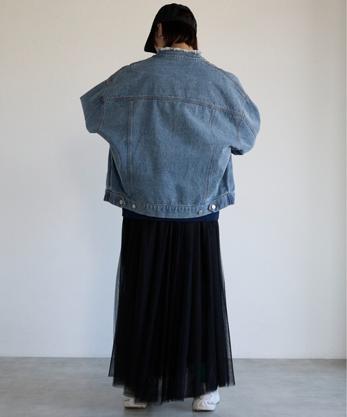 SOTT(ソット)の「Collarless Denim Jacket ノーカラーデニムジャケット(ノーカラージャケット・レディース・インディゴブルー/ケミカルウォッシュ・FREE)」の15枚目の写真