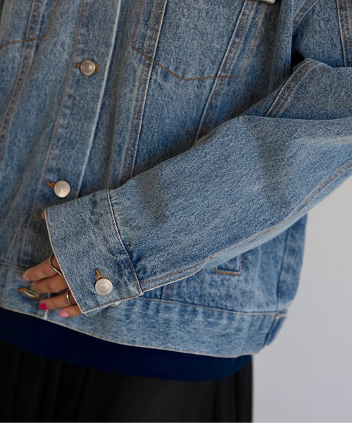 SOTT(ソット)の「Collarless Denim Jacket ノーカラーデニムジャケット(ノーカラージャケット・レディース・インディゴブルー/ケミカルウォッシュ・FREE)」の20枚目の写真