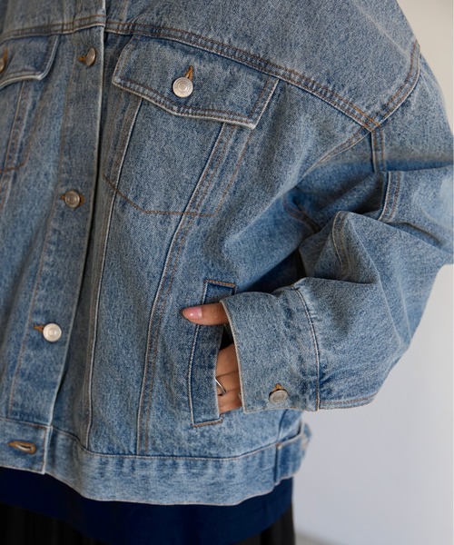 SOTT(ソット)の「Collarless Denim Jacket ノーカラーデニムジャケット(ノーカラージャケット・レディース・インディゴブルー/ケミカルウォッシュ・FREE)」の21枚目の写真