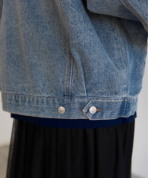 SOTT(ソット)の「Collarless Denim Jacket ノーカラーデニムジャケット(ノーカラージャケット・レディース・インディゴブルー/ケミカルウォッシュ・FREE)」の22枚目の写真