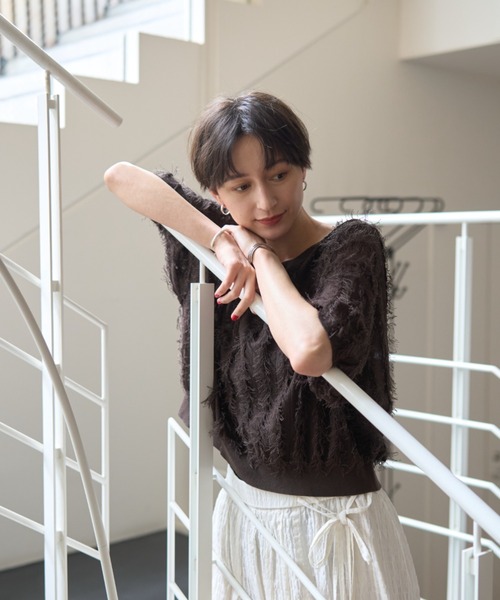 新品ルージュヴィフアンナ　 シアーフリンジニット　UNITEDARROWS シアーフリンジニットフレンチプルオーバー（ニット/セーター
