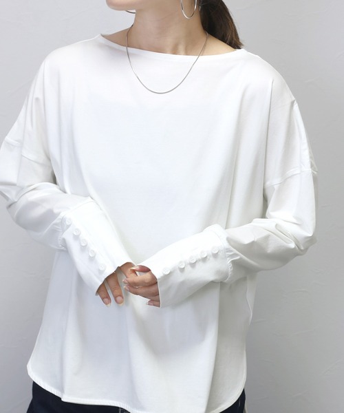Aletta vita(アレッタビータ)の「シルケットコットン袖ボタンカットソー(Tシャツ/カットソー・レディース・オフホワイト/ブラック/レッド系その他・FREE)」の12枚目の写真