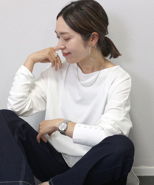 Aletta vita(アレッタビータ)の「シルケットコットン袖ボタンカットソー(Tシャツ/カットソー・レディース・オフホワイト/ブラック/レッド系その他・FREE)」の15枚目の写真
